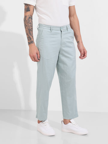 Men's Green Relaxed Fit Solid Casual Trousers