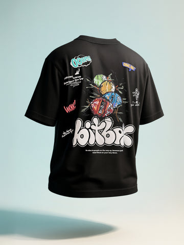 Men's Black Relaxed Fit Embroided 240 GSM Casual T-Shirt