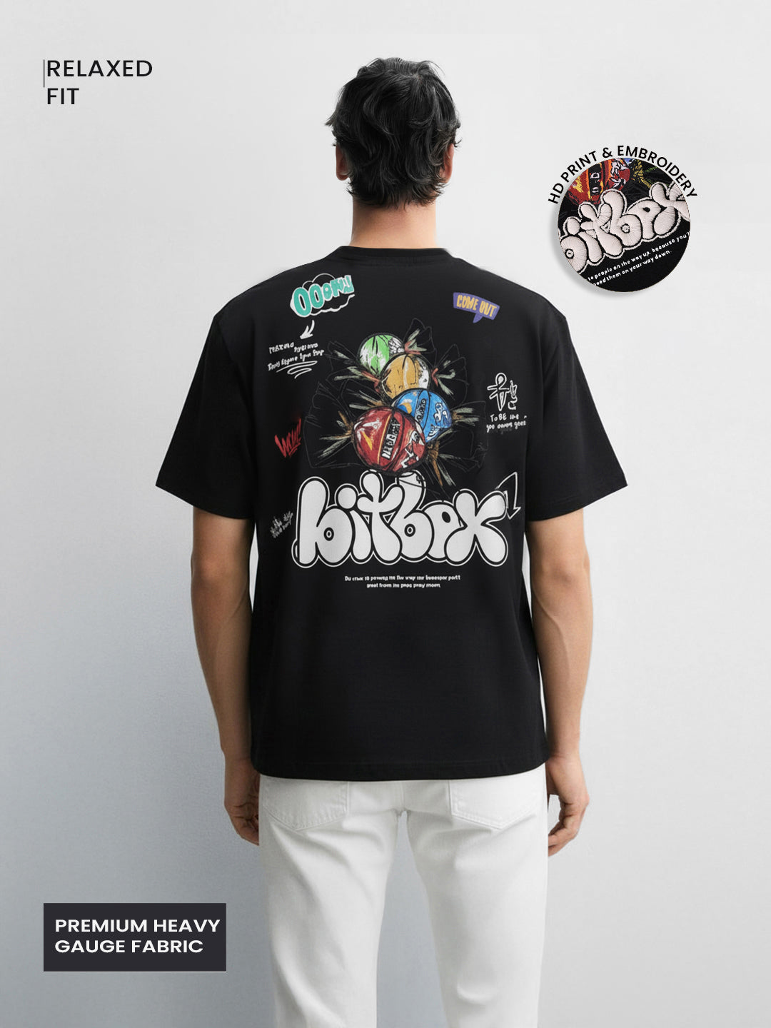 Men's Black Relaxed Fit Embroided 240 GSM Casual T-Shirt