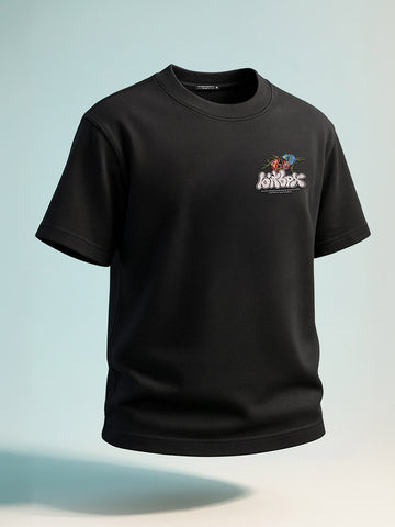 Men's Black Relaxed Fit Embroided 240 GSM Casual T-Shirt