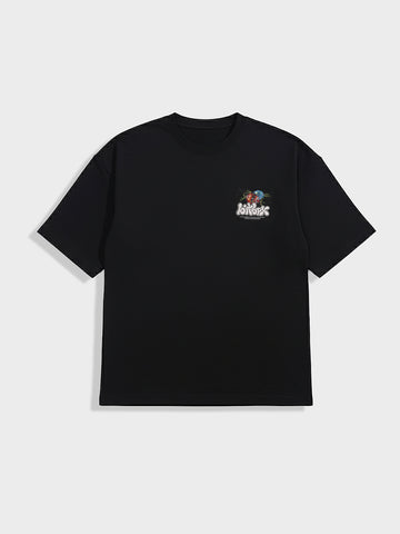 Men's Black Relaxed Fit Embroided 240 GSM Casual T-Shirt