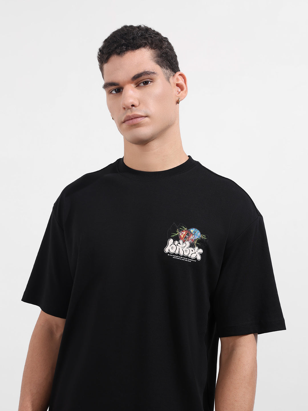 Men's Black Relaxed Fit Embroided 240 GSM Casual T-Shirt