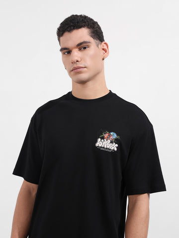 Men's Black Relaxed Fit Embroided 240 GSM Casual T-Shirt