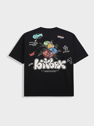 Men's Black Relaxed Fit Embroided 240 GSM Casual T-Shirt