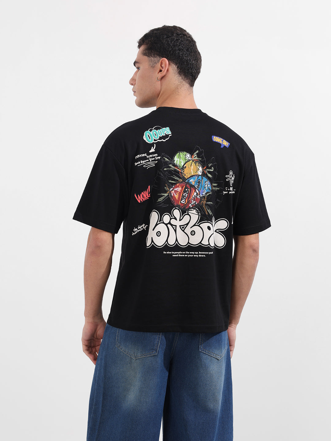 Men's Black Relaxed Fit Embroided 240 GSM Casual T-Shirt