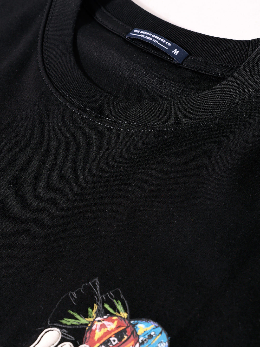 Men's Black Relaxed Fit Embroided 240 GSM Casual T-Shirt