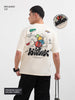 Men's Cream Relaxed Fit Embroided 240 GSM Casual T-Shirt