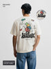 Men's Cream Relaxed Fit Embroided 240 GSM Casual T-Shirt