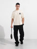 Men's Cream Relaxed Fit Embroided 240 GSM Casual T-Shirt