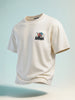 Men's Cream Relaxed Fit Embroided 240 GSM Casual T-Shirt