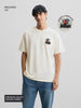 Men's Cream Relaxed Fit Embroided 240 GSM Casual T-Shirt