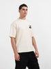 Men's Cream Relaxed Fit Embroided 240 GSM Casual T-Shirt