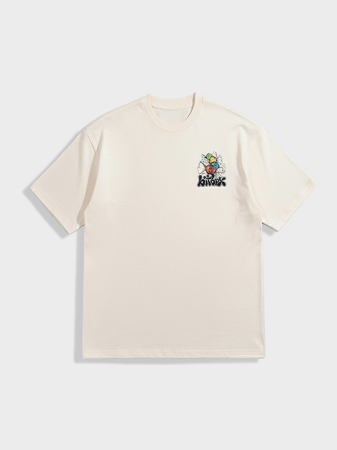 Men's Cream Relaxed Fit Embroided 240 GSM Casual T-Shirt