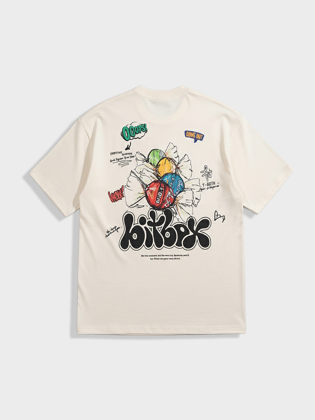 Men's Cream Relaxed Fit Embroided 240 GSM Casual T-Shirt