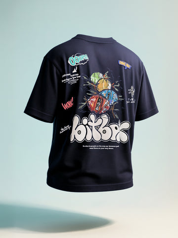 Men's Navy Blue Relaxed Fit Embroided 240 GSM Casual T-Shirt