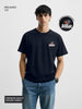 Men's Blue Relaxed Fit Embroided 240 GSM Casual T-Shirt