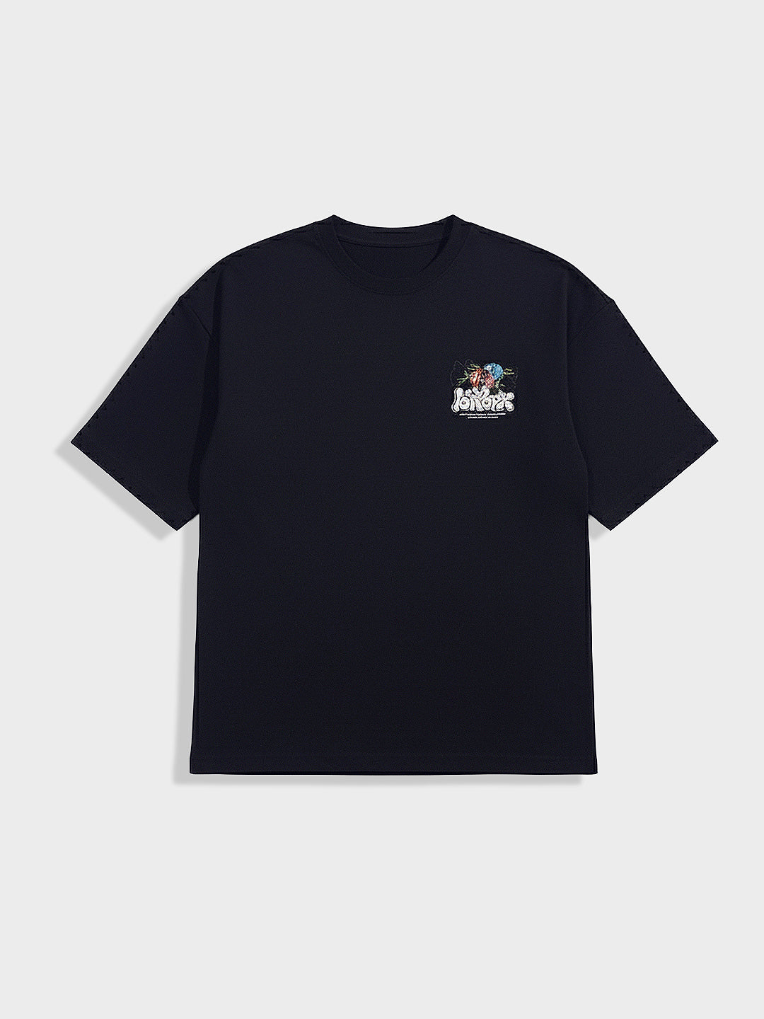 Men's Blue Relaxed Fit Embroided 240 GSM Casual T-Shirt