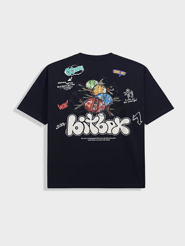 Men's Blue Relaxed Fit Embroided 240 GSM Casual T-Shirt