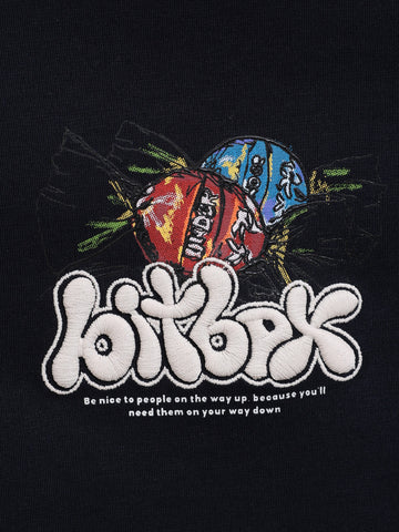 Men's Blue Relaxed Fit Embroided 240 GSM Casual T-Shirt