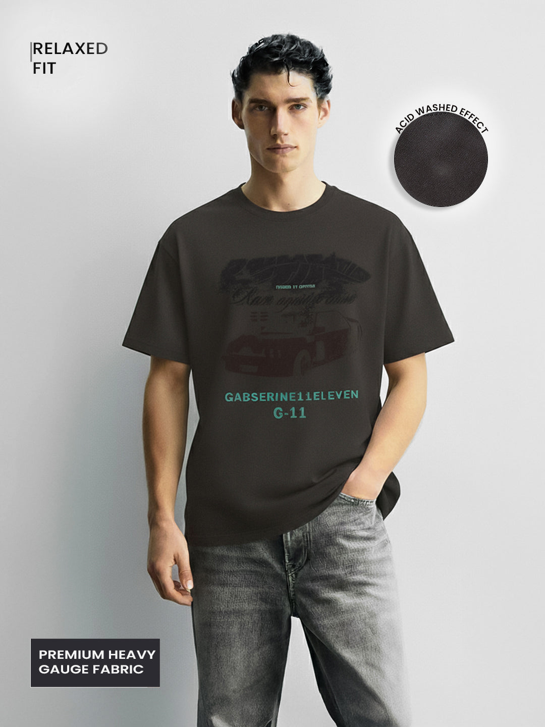 Men's Grey Relaxed Fit Graphic Printed 240 GSM Casual T-Shirt