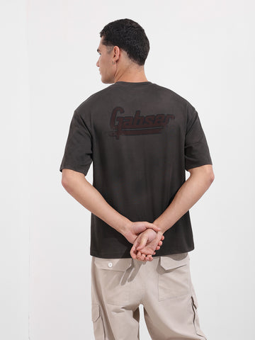 Men's Grey Relaxed Fit Graphic Printed 240 GSM Casual T-Shirt