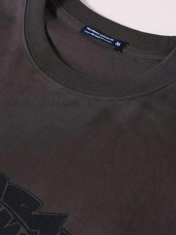 Men's Grey Relaxed Fit Graphic Printed 240 GSM Casual T-Shirt