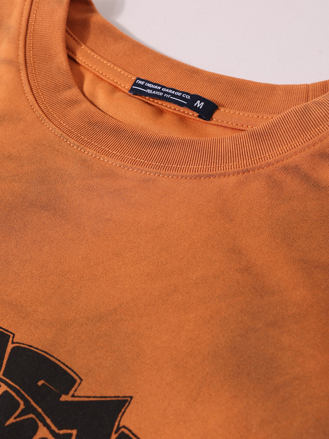 Men's Orange Relaxed Fit Graphic Printed 240 GSM Casual T-Shirt