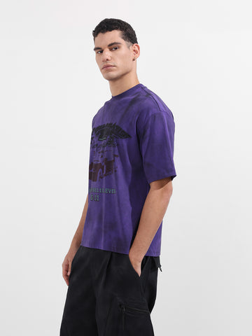Men's Purple Relaxed Fit Graphic Printed 240 GSM Casual T-Shirt