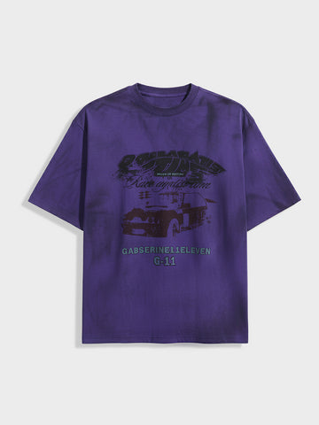 Men's Purple Relaxed Fit Graphic Printed 240 GSM Casual T-Shirt