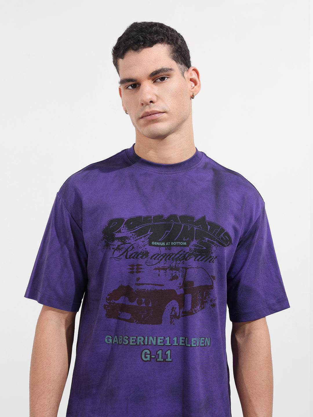 Men's Purple Relaxed Fit Graphic Printed 240 GSM Casual T-Shirt