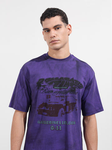 Men's Purple Relaxed Fit Graphic Printed 240 GSM Casual T-Shirt
