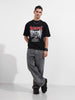 Men's Black Relaxed Fit Graphic Printed 240 GSM Casual T-Shirt