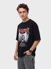 Men's Black Relaxed Fit Graphic Printed 240 GSM Casual T-Shirt