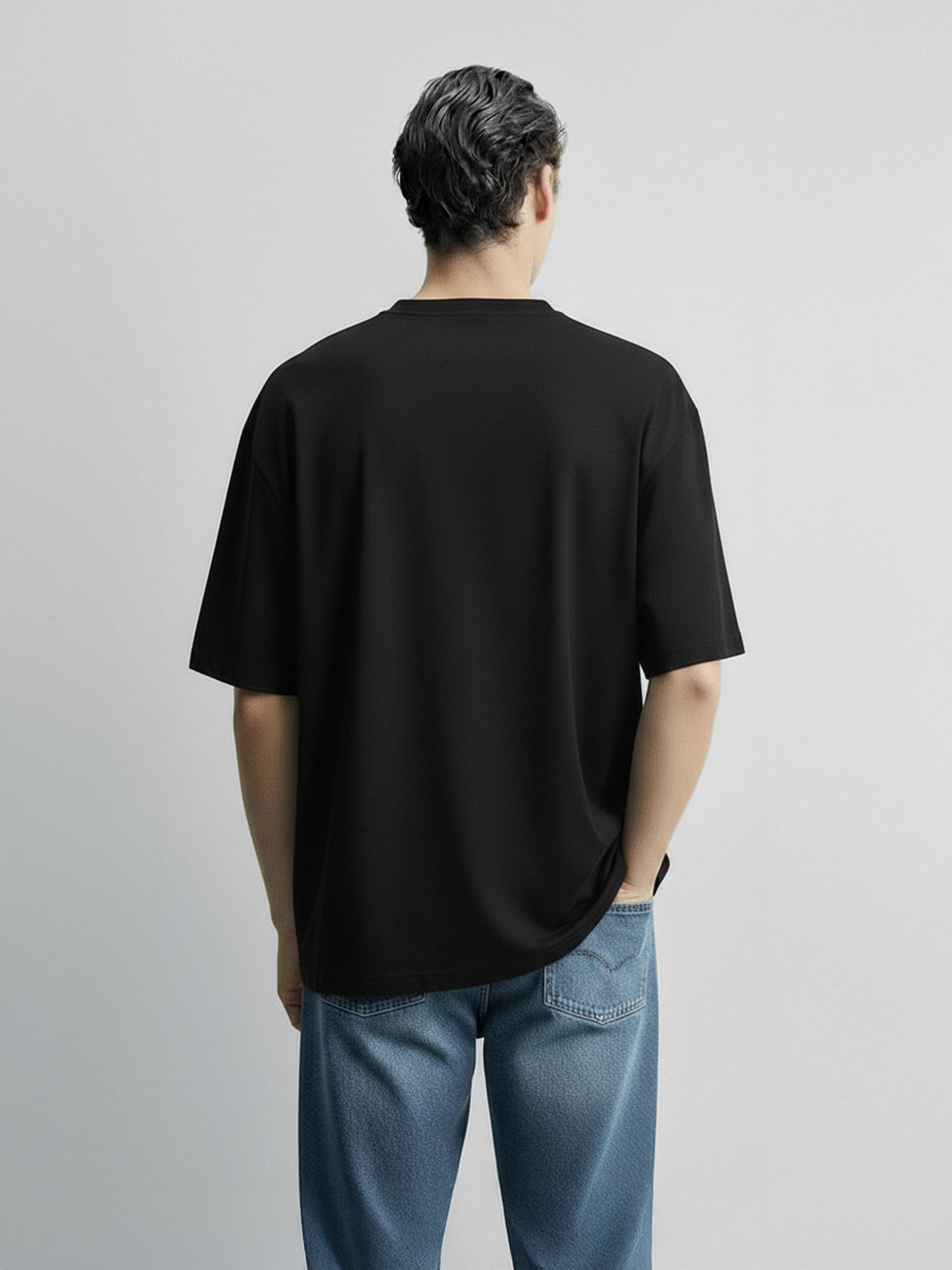 Men's Black Relaxed Fit Graphic Printed 240 GSM Casual T-Shirt