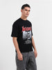 Men's Black Relaxed Fit Graphic Printed 240 GSM Casual T-Shirt