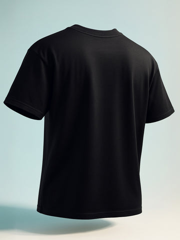 Men's Black Relaxed Fit Graphic Printed 240 GSM Casual T-Shirt