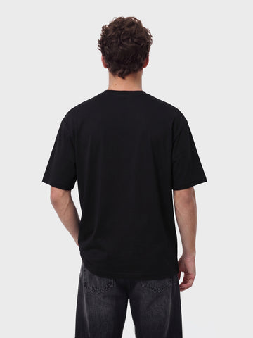 Men's Black Relaxed Fit Graphic Printed 240 GSM Casual T-Shirt