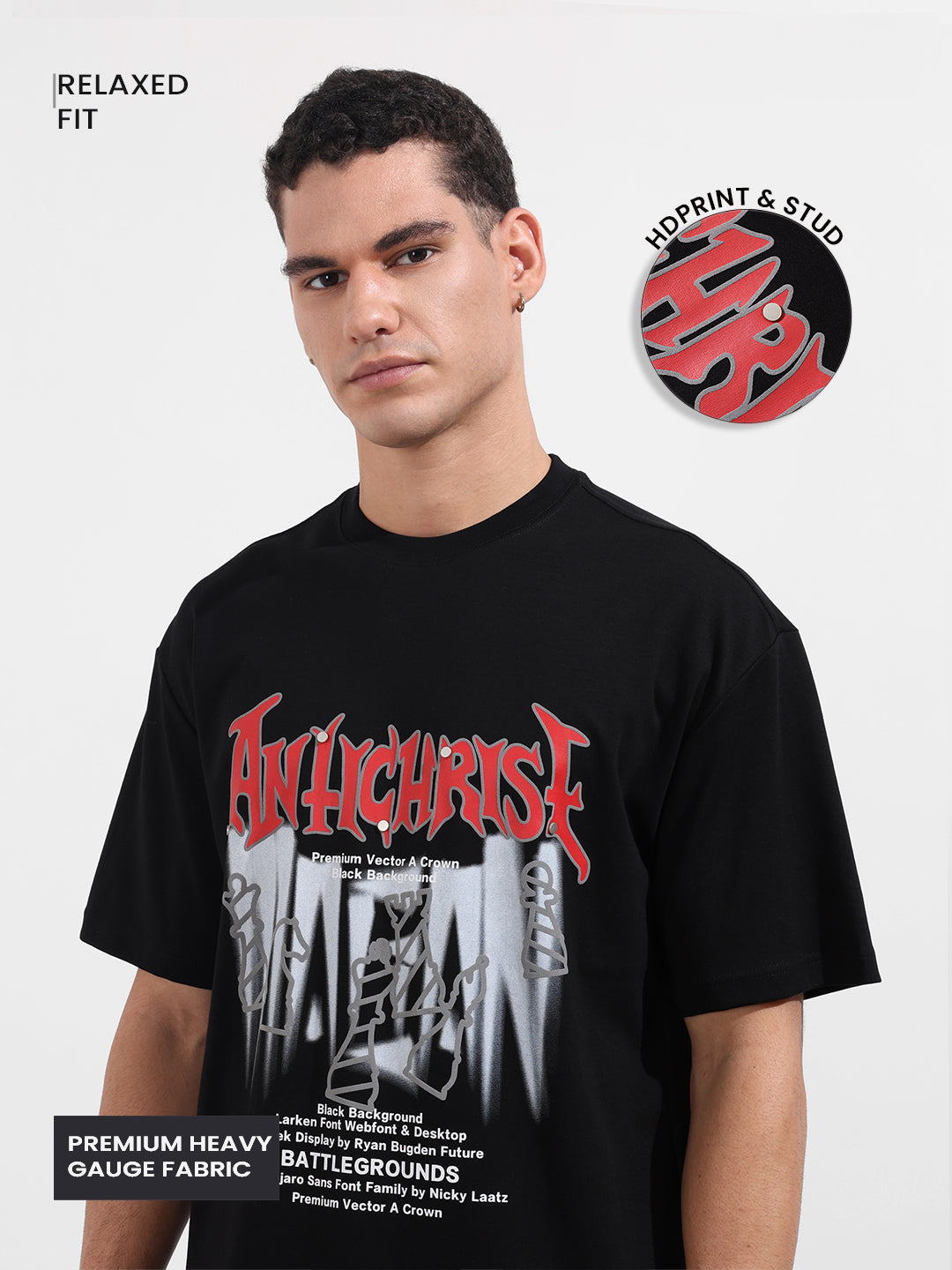 Men's Black Relaxed Fit Graphic Printed 240 GSM Casual T-Shirt