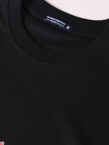 Men's Black Relaxed Fit Graphic Printed 240 GSM Casual T-Shirt