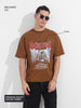 Men's Brown Relaxed Fit Graphic Printed 240 GSM Casual T-Shirt