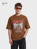 Men's Brown Relaxed Fit Graphic Printed 240 GSM Casual T-Shirt