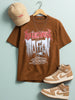 Men's Brown Relaxed Fit Graphic Printed 240 GSM Casual T-Shirt