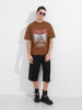 Men's Brown Relaxed Fit Graphic Printed 240 GSM Casual T-Shirt