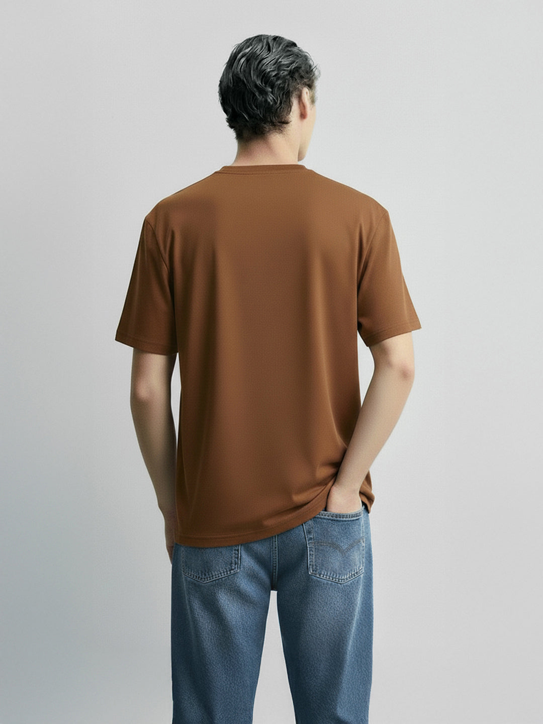 Men's Brown Relaxed Fit Graphic Printed 240 GSM Casual T-Shirt