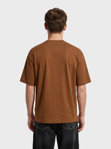 Men's Brown Relaxed Fit Graphic Printed 240 GSM Casual T-Shirt