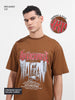 Men's Brown Relaxed Fit Graphic Printed 240 GSM Casual T-Shirt