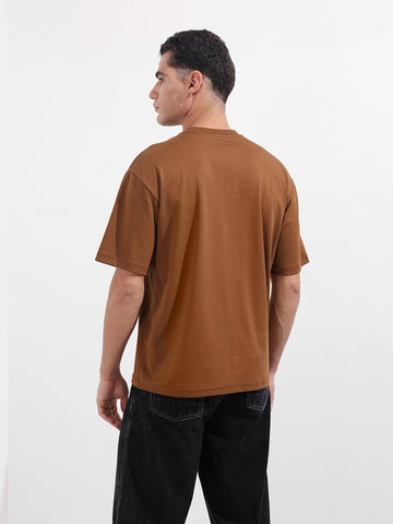 Men's Brown Relaxed Fit Graphic Printed 240 GSM Casual T-Shirt