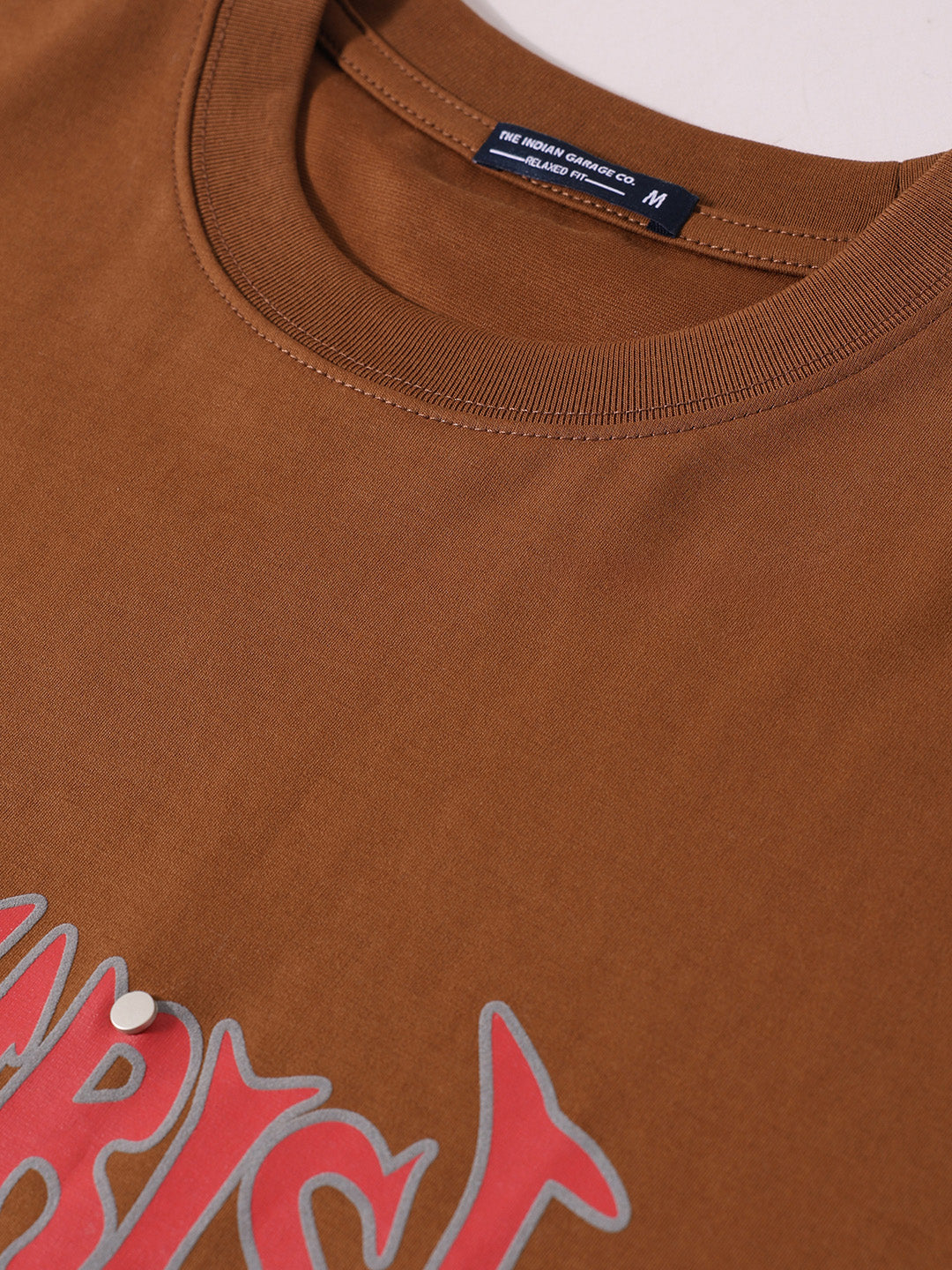 Men's Brown Relaxed Fit Graphic Printed 240 GSM Casual T-Shirt