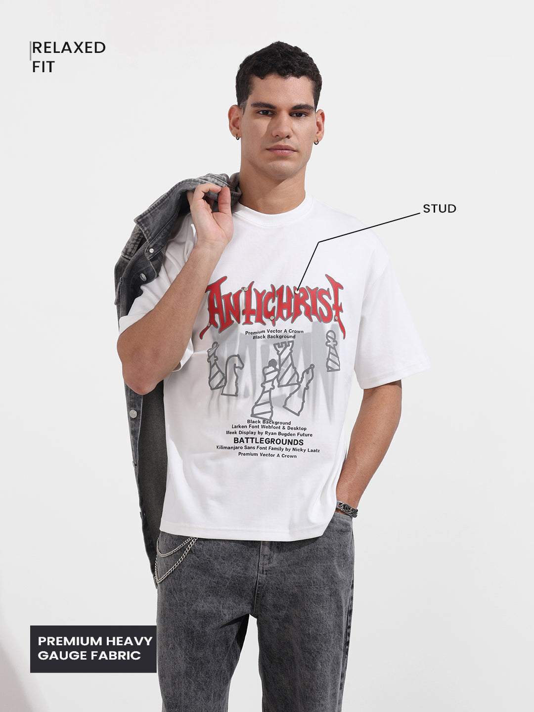 Men's White Relaxed Fit Graphic Printed 240 GSM Casual T-Shirt