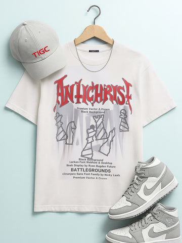 Men's White Relaxed Fit Graphic Printed 240 GSM Casual T-Shirt